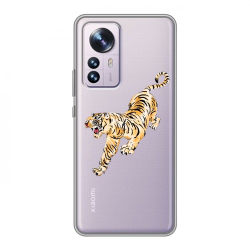 Полупрозрачный дизайнерский силиконовый чехол для Xiaomi 12 Pro Прозрачный тигр