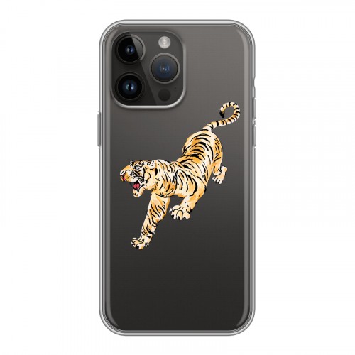 Полупрозрачный дизайнерский силиконовый с усиленными углами чехол для Iphone 14 Pro Max Прозрачный тигр