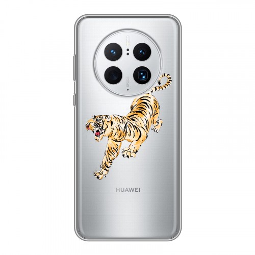 Полупрозрачный дизайнерский силиконовый с усиленными углами чехол для Huawei Mate 50 Pro Прозрачный тигр