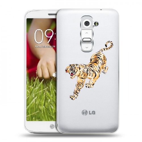 Полупрозрачный дизайнерский пластиковый чехол для LG Optimus G2 mini Прозрачный тигр