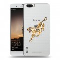 Полупрозрачный дизайнерский силиконовый чехол для Huawei Honor 6 Plus Прозрачный тигр