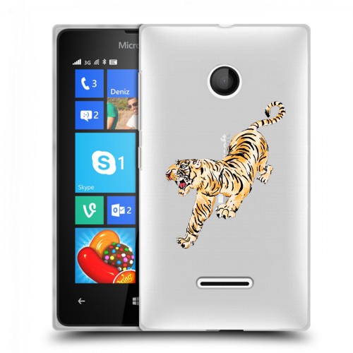 Полупрозрачный дизайнерский пластиковый чехол для Microsoft Lumia 435 Прозрачный тигр