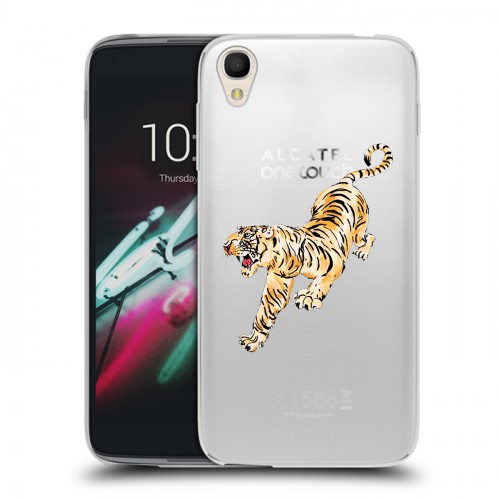 Полупрозрачный дизайнерский пластиковый чехол для Alcatel One Touch Idol 3 (4.7) Прозрачный тигр