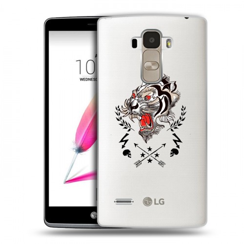 Полупрозрачный дизайнерский силиконовый чехол для LG G4 Stylus Прозрачный тигр