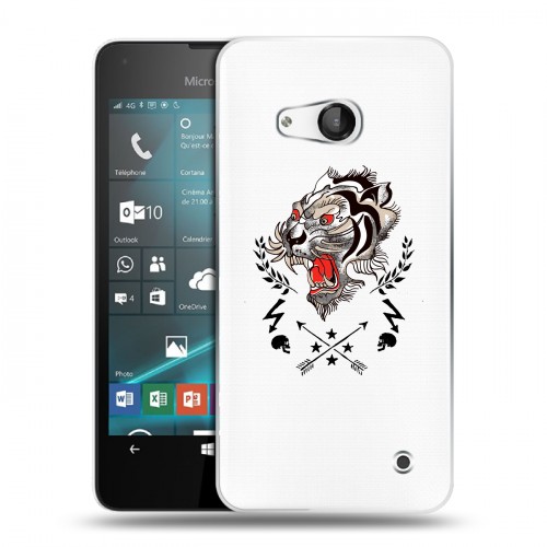 Полупрозрачный дизайнерский пластиковый чехол для Microsoft Lumia 550 Прозрачный тигр