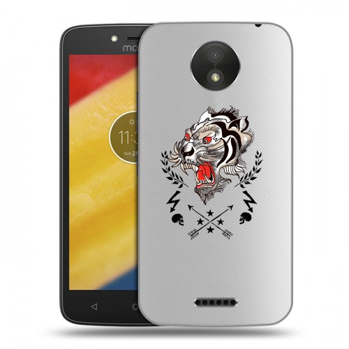 Полупрозрачный дизайнерский пластиковый чехол для Motorola Moto C Plus Прозрачный тигр