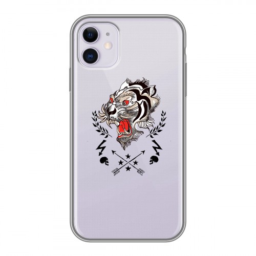 Полупрозрачный дизайнерский силиконовый чехол для Iphone 11 Прозрачный тигр