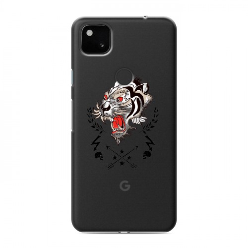 Полупрозрачный дизайнерский пластиковый чехол для Google Pixel 4a Прозрачный тигр