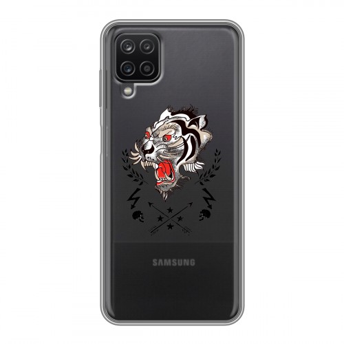 Полупрозрачный дизайнерский силиконовый чехол для Samsung Galaxy A12 Прозрачный тигр