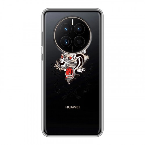 Полупрозрачный дизайнерский силиконовый чехол для Huawei Mate 50 Прозрачный тигр