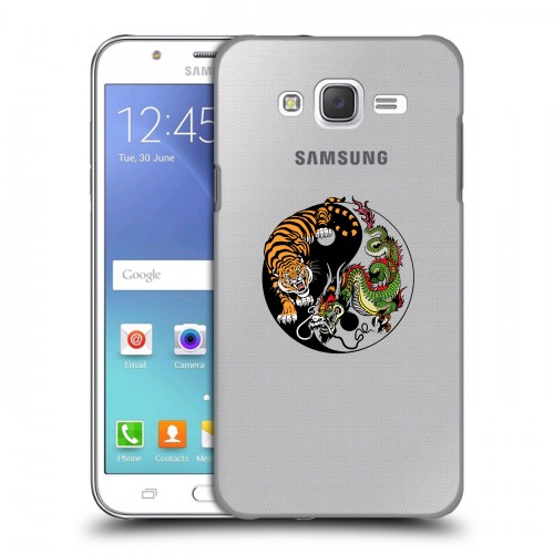 Полупрозрачный дизайнерский пластиковый чехол для Samsung Galaxy J5 Прозрачный тигр