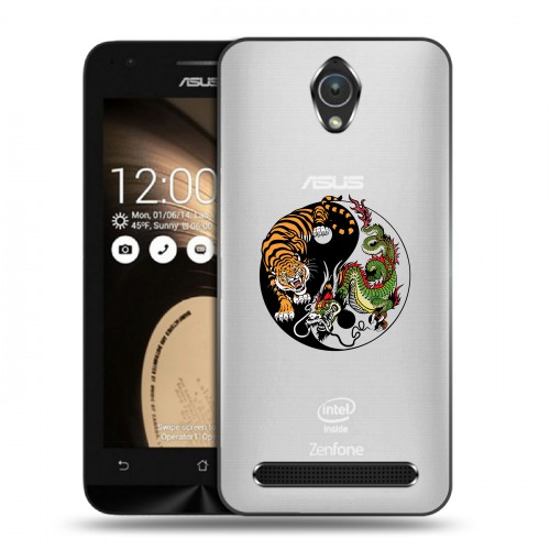 Полупрозрачный дизайнерский пластиковый чехол для ASUS Zenfone Go Прозрачный тигр