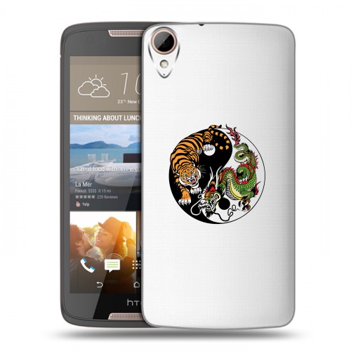 Полупрозрачный дизайнерский пластиковый чехол для HTC Desire 828 Прозрачный тигр