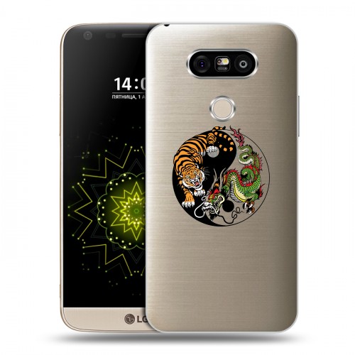Полупрозрачный дизайнерский пластиковый чехол для LG G5 Прозрачный тигр