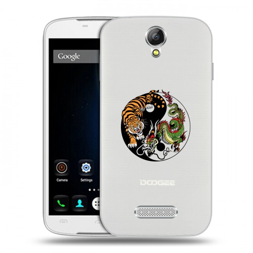 Полупрозрачный дизайнерский силиконовый чехол для Doogee X6 Прозрачный тигр