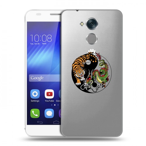 Полупрозрачный дизайнерский пластиковый чехол для Huawei Honor 6C Прозрачный тигр
