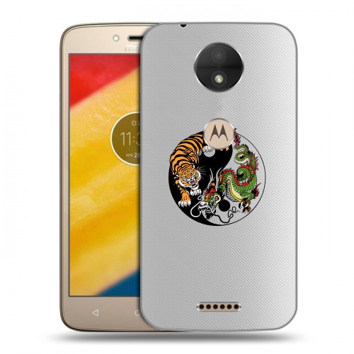 Полупрозрачный дизайнерский пластиковый чехол для Motorola Moto C Прозрачный тигр