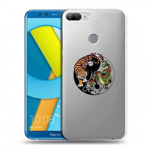 Полупрозрачный дизайнерский пластиковый чехол для Huawei Honor 9 Lite Прозрачный тигр