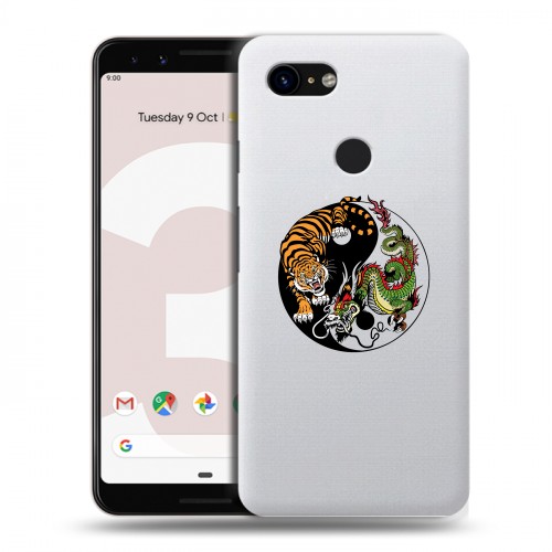 Полупрозрачный дизайнерский пластиковый чехол для Google Pixel 3 Прозрачный тигр