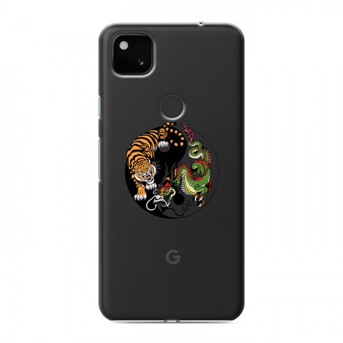 Полупрозрачный дизайнерский пластиковый чехол для Google Pixel 4a Прозрачный тигр