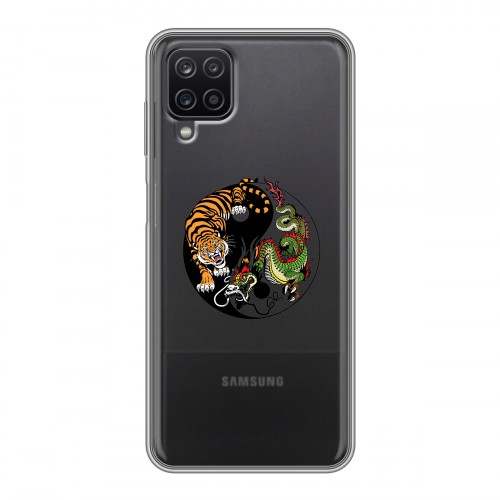 Полупрозрачный дизайнерский силиконовый с усиленными углами чехол для Samsung Galaxy A12 Прозрачный тигр