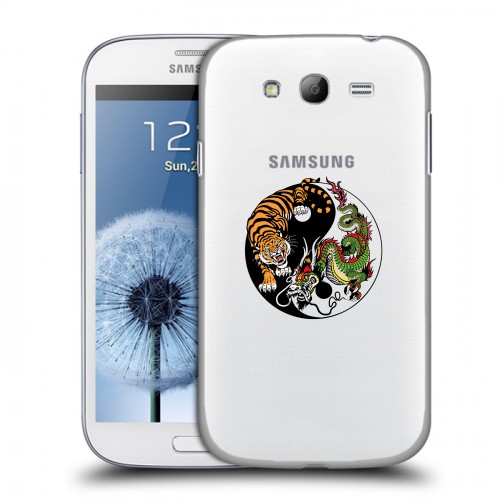 Полупрозрачный дизайнерский пластиковый чехол для Samsung Galaxy Grand Прозрачный тигр