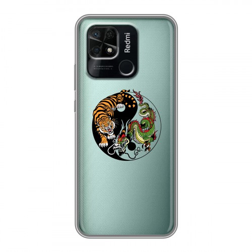 Полупрозрачный дизайнерский силиконовый с усиленными углами чехол для Xiaomi Redmi 10C Прозрачный тигр