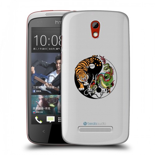 Полупрозрачный дизайнерский пластиковый чехол для HTC Desire 500 Прозрачный тигр