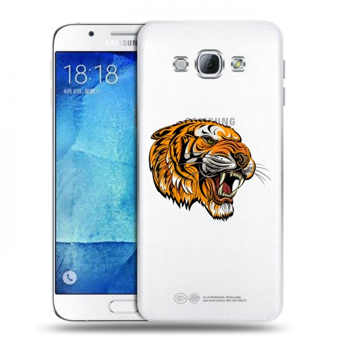 Полупрозрачный дизайнерский пластиковый чехол для Samsung Galaxy A8 Прозрачный тигр