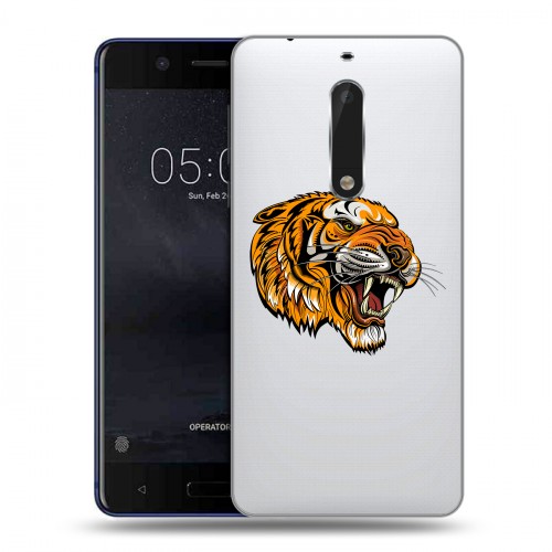 Полупрозрачный дизайнерский пластиковый чехол для Nokia 5 Прозрачный тигр