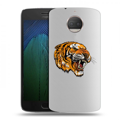 Полупрозрачный дизайнерский пластиковый чехол для Motorola Moto G5s Plus Прозрачный тигр