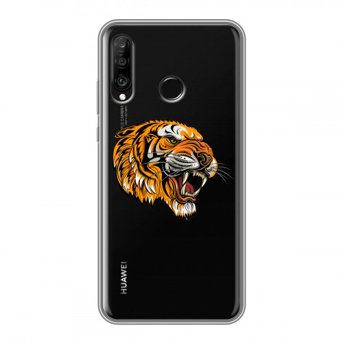 Полупрозрачный дизайнерский силиконовый с усиленными углами чехол для Huawei P30 Lite Прозрачный тигр