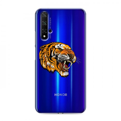Полупрозрачный дизайнерский пластиковый чехол для Huawei Honor 20 Прозрачный тигр