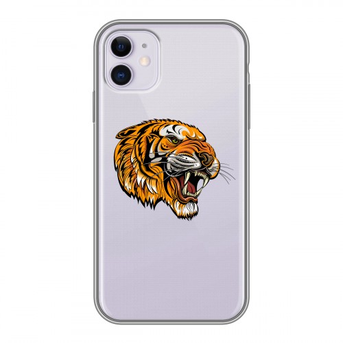 Полупрозрачный дизайнерский пластиковый чехол для Iphone 11 Прозрачный тигр