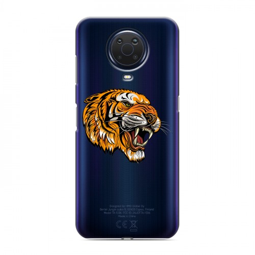 Полупрозрачный дизайнерский пластиковый чехол для Nokia G20 Прозрачный тигр