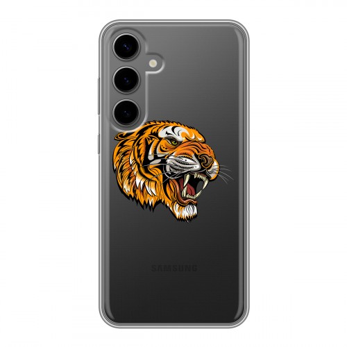 Полупрозрачный дизайнерский силиконовый чехол для Samsung Galaxy S24 Plus Прозрачный тигр