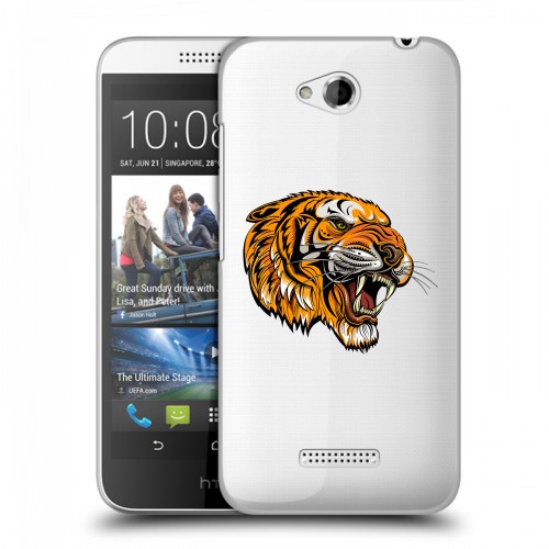 Полупрозрачный дизайнерский силиконовый чехол для HTC Desire 616 Прозрачный тигр