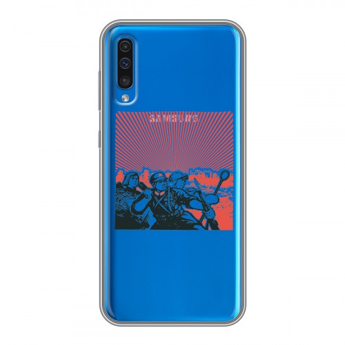 Полупрозрачный дизайнерский силиконовый с усиленными углами чехол для Samsung Galaxy A50 Флаг СССР