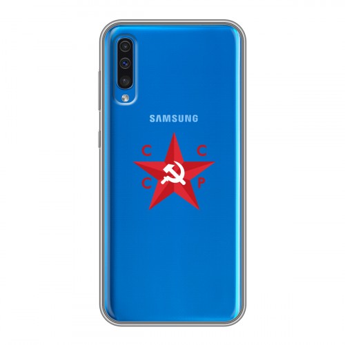 Полупрозрачный дизайнерский силиконовый с усиленными углами чехол для Samsung Galaxy A50 Флаг СССР