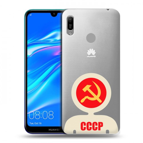Полупрозрачный дизайнерский пластиковый чехол для Huawei Y6 (2019) Флаг СССР