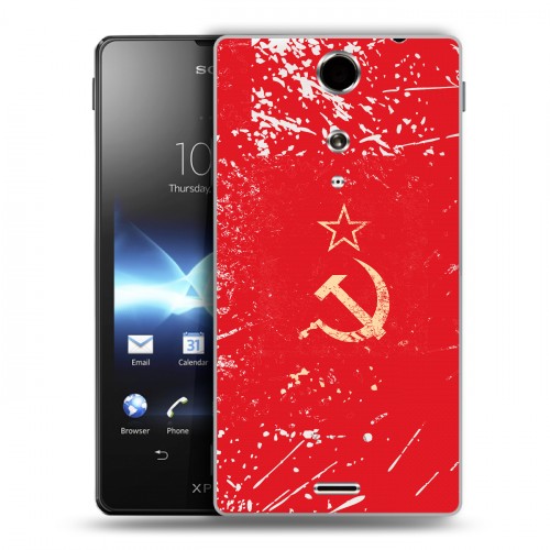 Полупрозрачный дизайнерский пластиковый чехол для Sony Xperia TX Флаг СССР