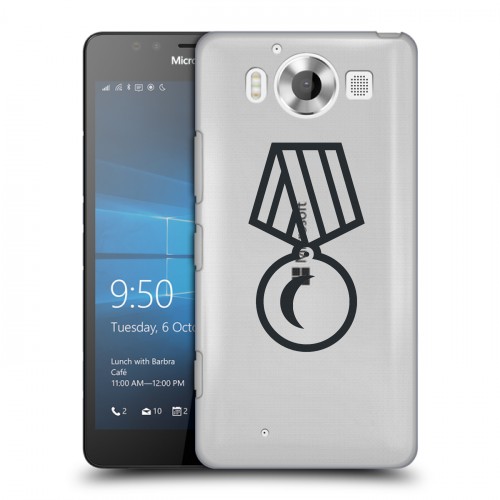 Полупрозрачный дизайнерский пластиковый чехол для Microsoft Lumia 950 Стикеры к Дню Победы