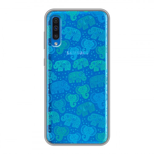 Полупрозрачный дизайнерский силиконовый с усиленными углами чехол для Samsung Galaxy A50 Прозрачные слоны