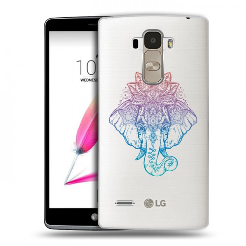 Полупрозрачный дизайнерский пластиковый чехол для LG G4 Stylus Прозрачные слоны