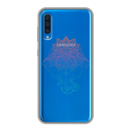 Полупрозрачный дизайнерский пластиковый чехол для Samsung Galaxy A50 Прозрачные слоны