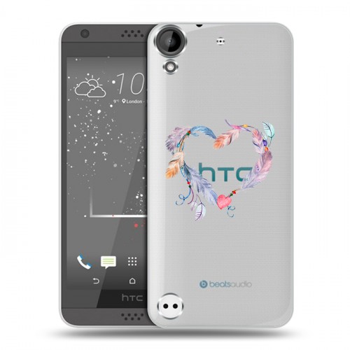 Полупрозрачный дизайнерский пластиковый чехол для HTC Desire 530 Прозрачные сердечки
