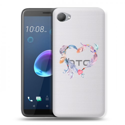 Полупрозрачный дизайнерский пластиковый чехол для HTC Desire 12 Прозрачные сердечки