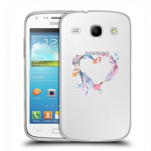 Полупрозрачный дизайнерский пластиковый чехол для Samsung Galaxy Core Прозрачные сердечки