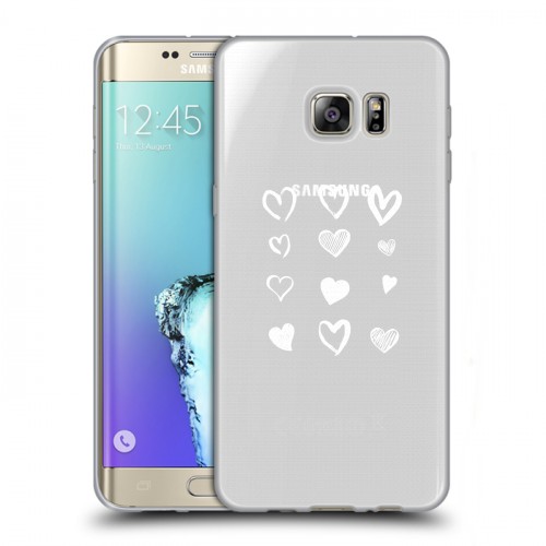 Полупрозрачный дизайнерский пластиковый чехол для Samsung Galaxy S6 Edge Plus Прозрачные сердечки