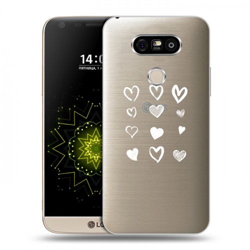 Полупрозрачный дизайнерский пластиковый чехол для LG G5 Прозрачные сердечки